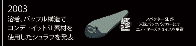 2003年 溶着、バッフル構造でコンデュイットSL素材を使用したシュラフを発表