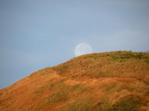 割引山に月。