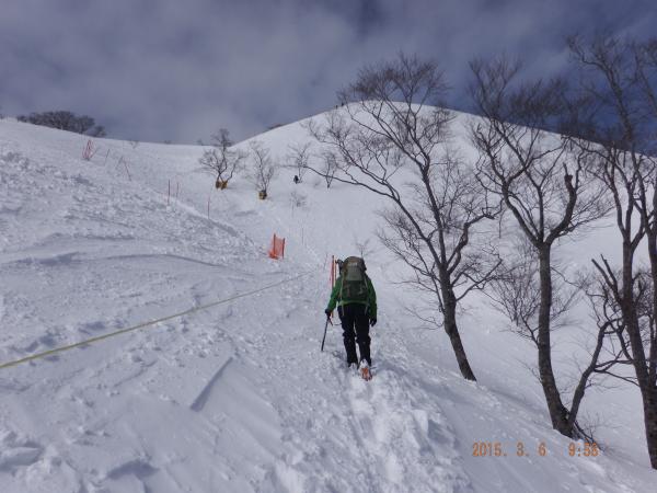 ロープ脇を登ります