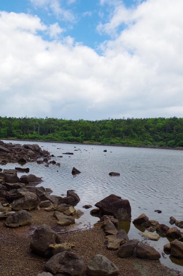 一瞬の青空を背景にした雨池。