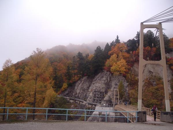 黒部ダム周辺は紅葉真っ盛り。ただお天気が・・・。