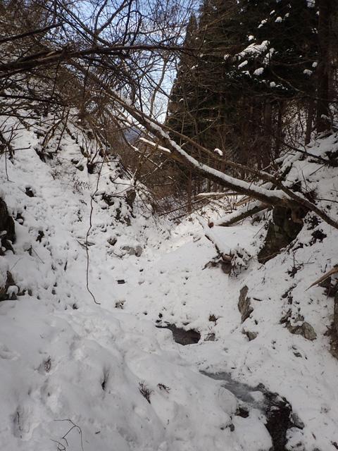 氷と雪がミックスした登山道になってきました。
