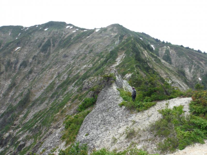 湯沢の出合を過ぎて断崖の稜線を辿る