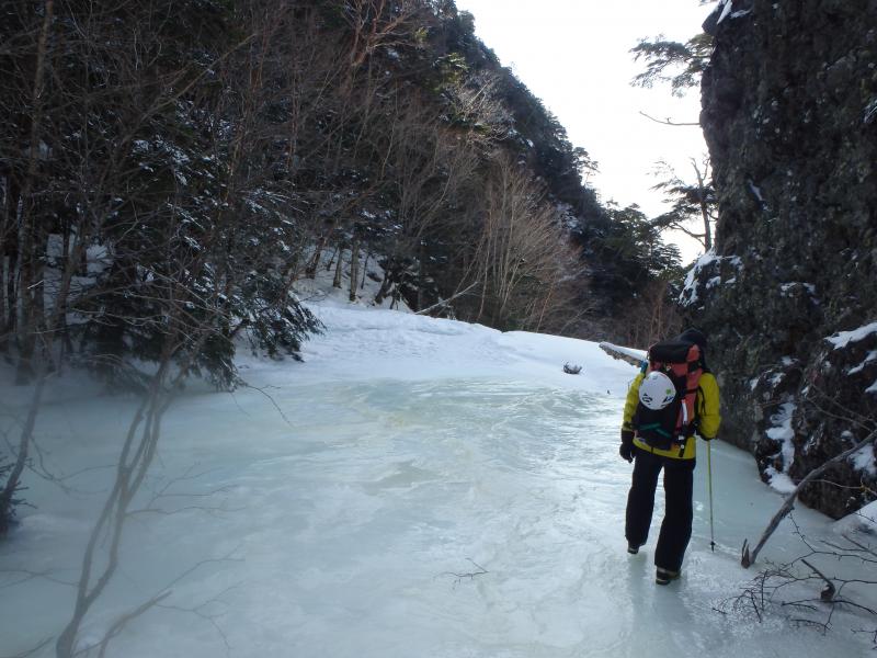 南沢登山道。沢が凍ってます！！