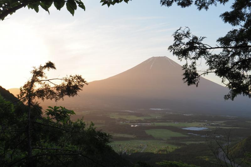 毛無山登る途中から朝焼け富士山