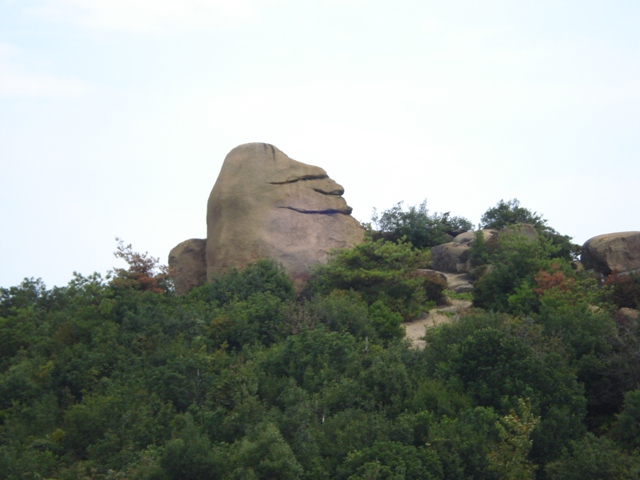 王子ヶ岳のシンボル「ニコニコ岩」。登ってはいけませんが8級ぐらいかな？