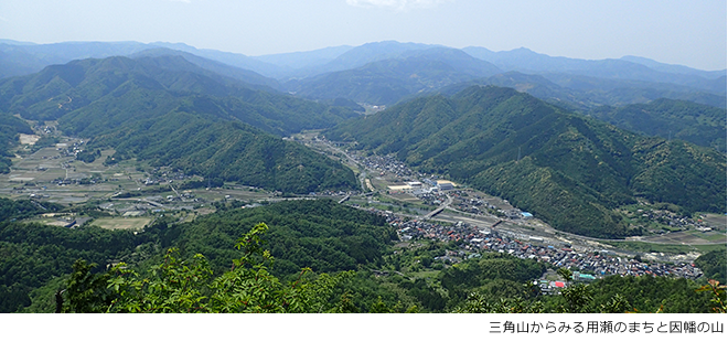 三角山からみる用瀬のまちと因幡の山