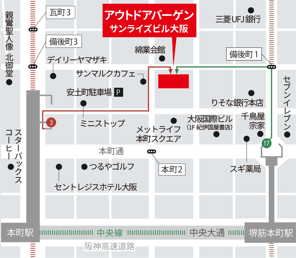 アクセス図 サンライズビル大阪