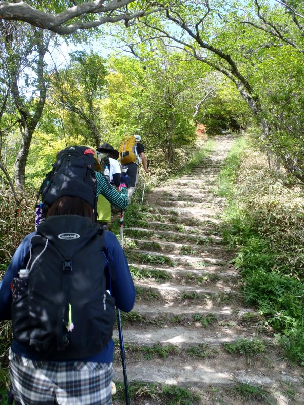 高低差を少なくするため、階段の端っこを歩きます。