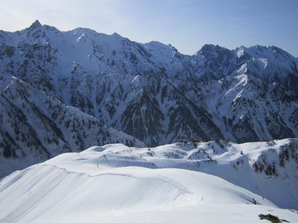 鏡平越しに槍穂高