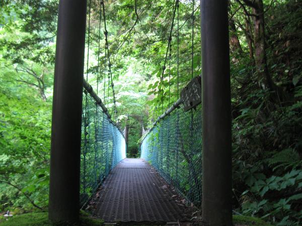 吊橋を渡って蝶ヶ岳へ出発!