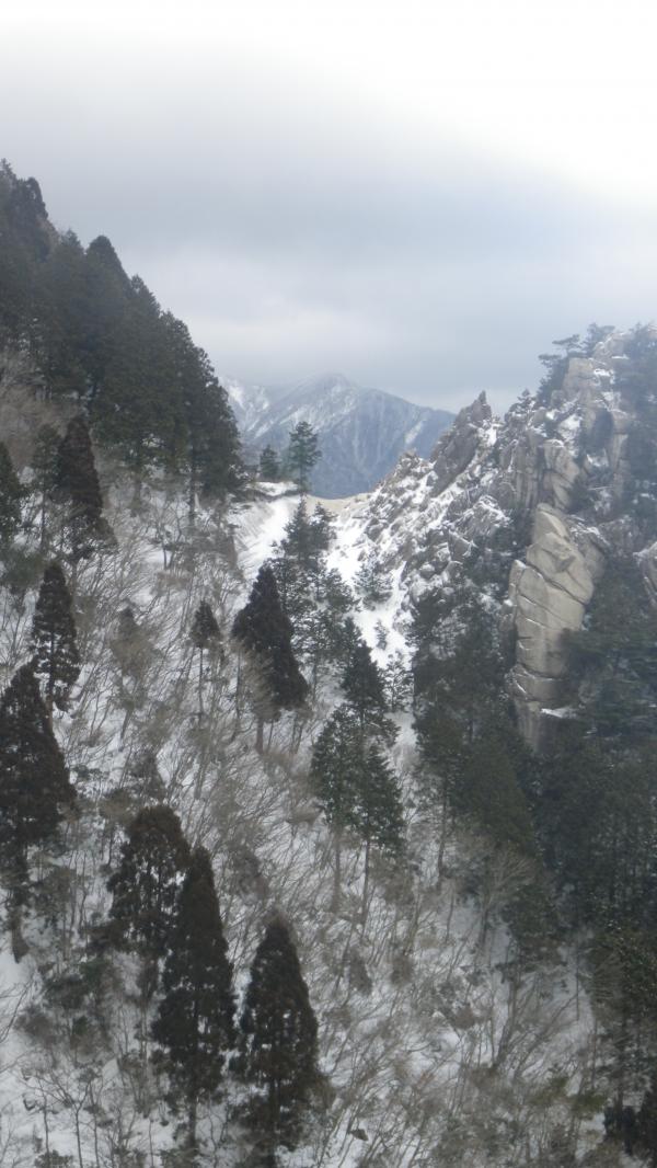 ロープウエイからの中道キレット。