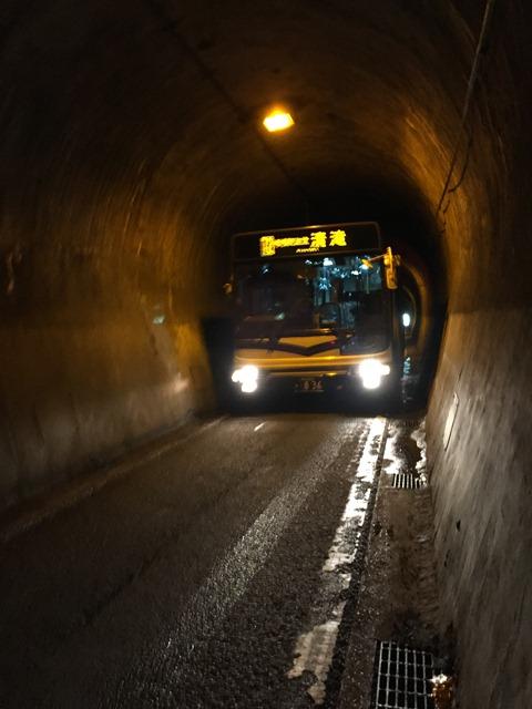 清滝のバス停降りて直後のトンネル。バスとスレスレ！！