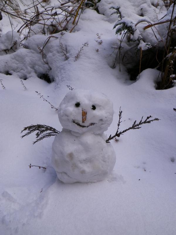 下山後、雪だるまを作りました！