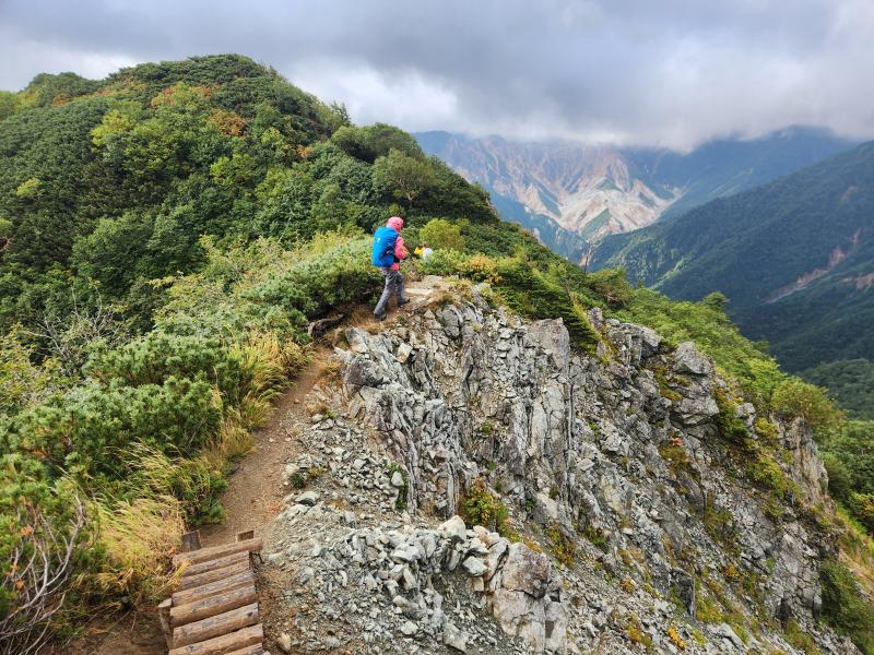 竹村新道に突入。噂通りの切れ落ちぶりです。