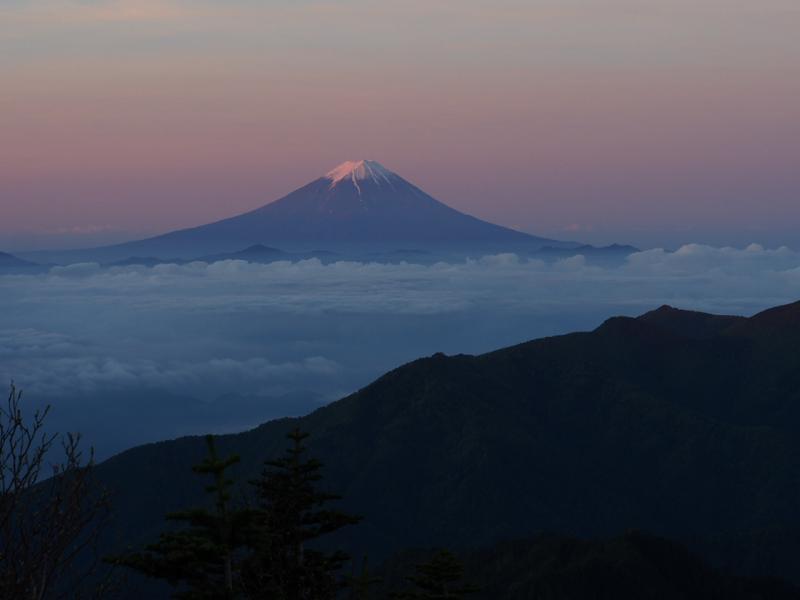 甲武信ヶ岳から朝焼けの富士